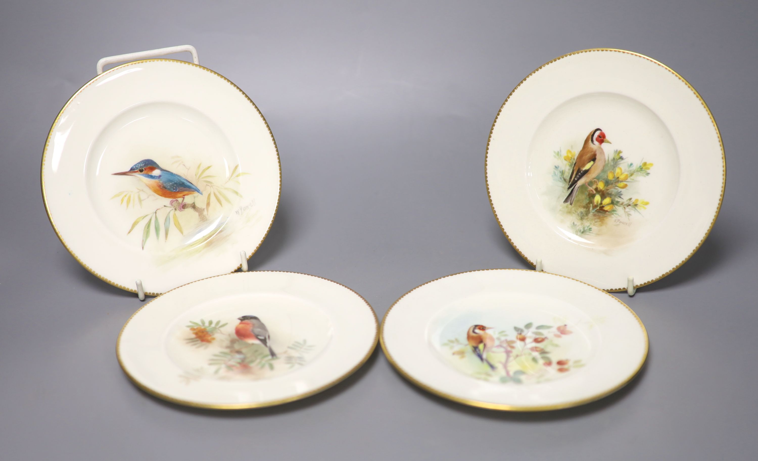 A set of four Royal Worcester plates, painted with Bullfinch, Kingfisher, Goldfinch and another interpretation of Goldfinch, all signed